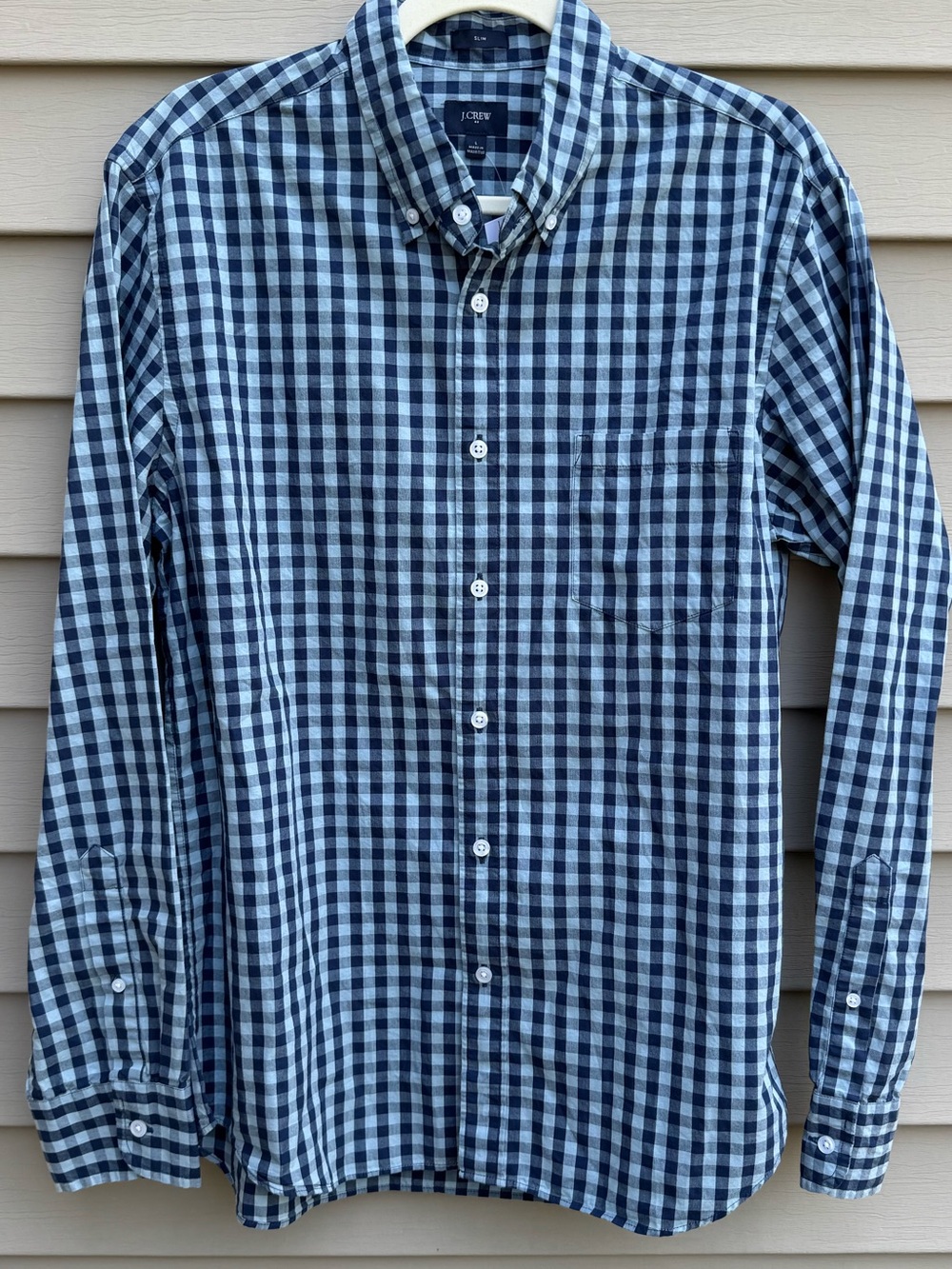 J.Crew Men’s L Slim Fit Blue Gingham Cotton Button Down Shirt NWT